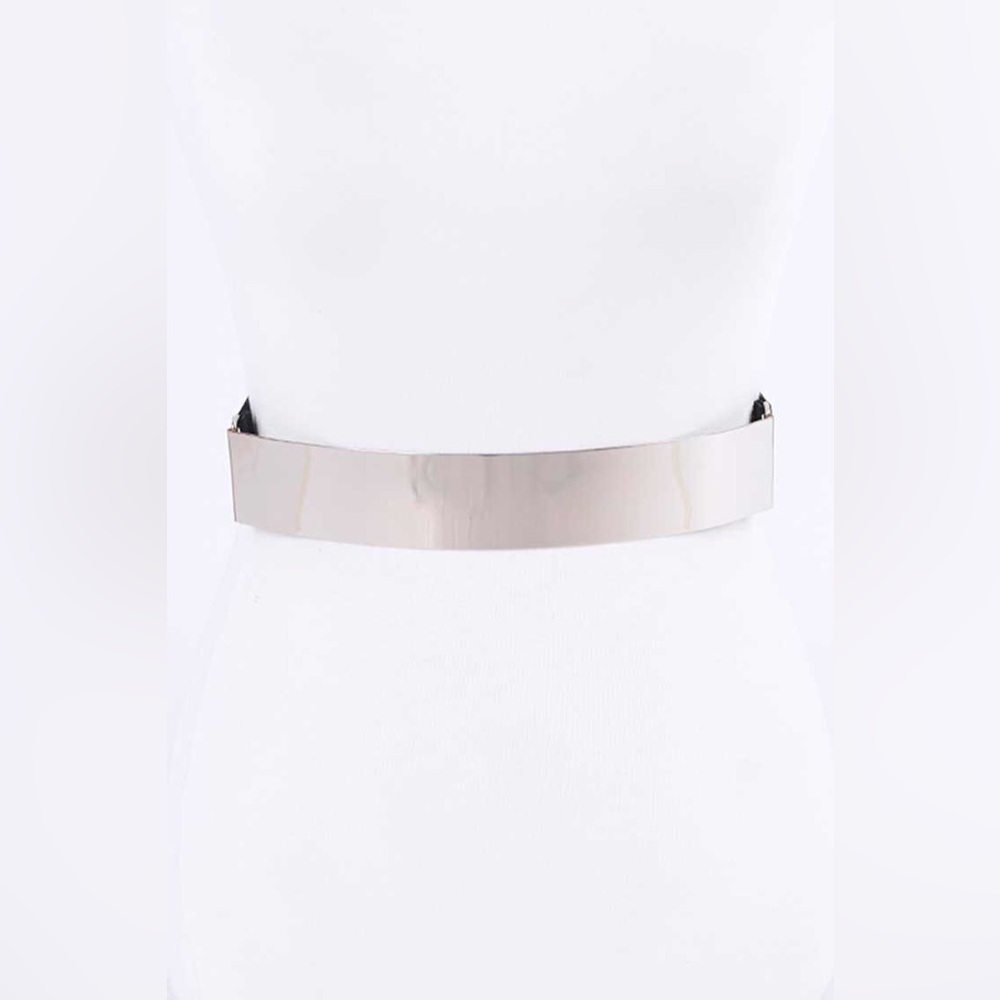 Metallic Plaque Elastic Statement Belt